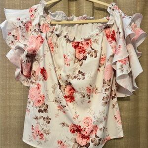 Floral Ruffle Sleeve Blouse - Pink Floral